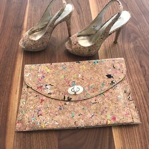Sling back heels and envelope clutch purse,